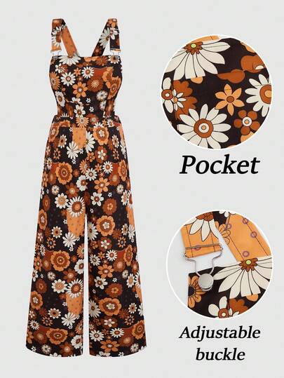 Sweetra Combinaison grande taille à imprimé floral avec taille élastique et croisé, élégante pour les vacances, les rendez-vous, les fêtes et le port casual