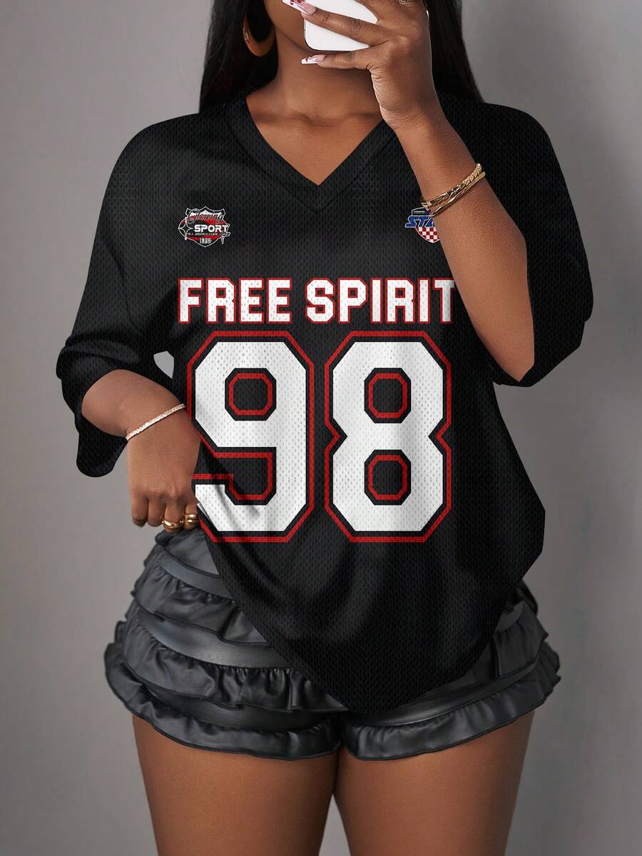 Slaydiva Casual Minimalist Letter & Number Graphic Women T-Shirt, Suitable For Summer