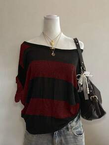 Attitoon 不对称领休闲宽松百搭大码女式T恤 - 紅色 - 查看 1