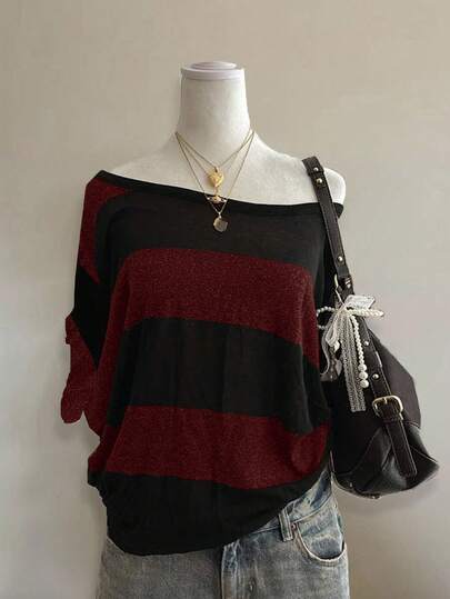 Attitoon Asymmetric Collar Casual Loose Versatile Plus Size Women T-Shirt