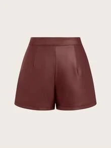 Franclia Pantalones cortos casuales de mujer de unicolor con cintura asimétrica - Burdeos - Ver 3
