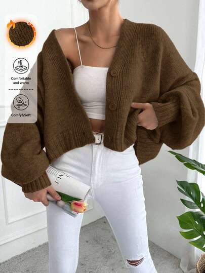 EURMUSE Damen einfarbiger minimalistischer langärmliger gestrickter Cardigan, lässiger Alltagsgebrauch