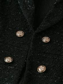 SHEIN Clasi 女士粗花呢金属面料背心 + A 字中长裙两件套，优雅适合日常办公室通勤和派对 - 黑色 - 查看 6