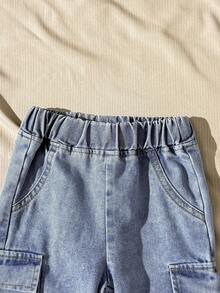 SHEIN 2pcs/Set Infant Toddler Unisex Baby Boy/Girl Casual Bear Print Long Sleeve Crew Neck Sweatshirt & Blue Elastic Waist Pocket Denim Pants Set, Suitable For Casual, Outdoor, Travel, Fits 6 Months To 2-3 Years Old, Autumn/Winter Baby Set Autumn Winter Season Baby Casual Sets Baby Boy Winter Sets Baby Boy Sweatsuit Baby Boys Outfit Baby Tracksuit Baby Boy Street Wear Baby Boy Sweatsuit Infant Boy Clothes With Bear - Multicolor - View 5