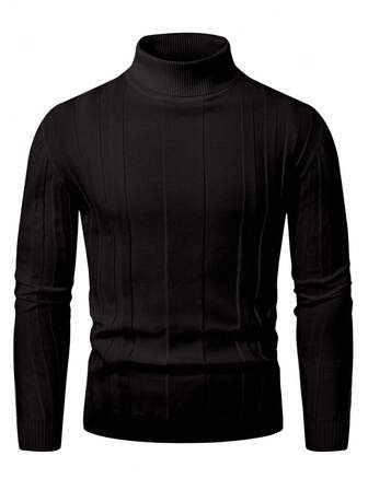 Manfinity Mode Suéter de cuello alto de unicolor casual para hombre, otoño/invierno