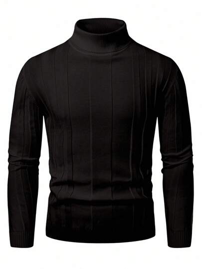 Manfinity Mode Suéter de cuello alto de unicolor casual para hombre, otoño/invierno
