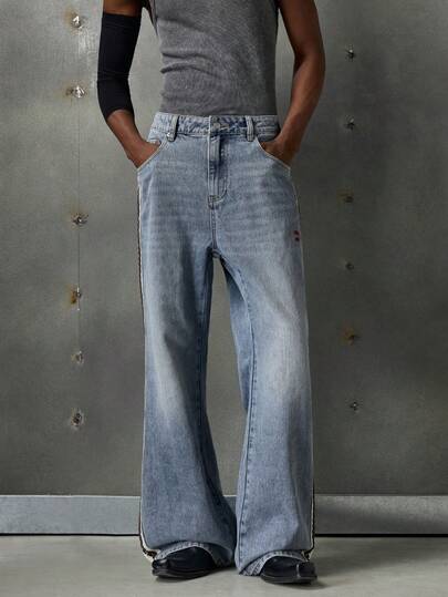 NEON BLANC Men's Loose Casual Washed Flared Jeans With Pockets