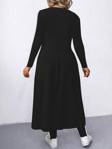 SHEIN LUNE Conjunto de 2 piezas de top de manga larga acanalado y pantalones para mujer de talla grande