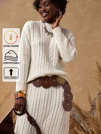 Bóhologie 2-częściowy komplet spódnica i sweter z dzianiny z długim rękawem, komplety damskie, komplet, zimowe ubrania damskie, zimowe ubrania, jesienne stroje damskie, jesienne