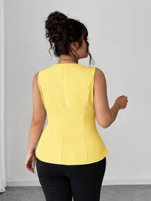 Elenzga Blusa sin mangas de unicolor elegante para tallas grandes con cuello en V - amarillo ganso - Ver 2