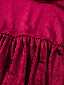 Girls' Vintage Elegant Velvet Scoop Neck Long Sleeve Dress, Fashion Beaded Hem Decoration, Autumn/Winter Christmas Outfits Elegant Long Sleeve Dress Christmas Dress Velvet Dress Vintage Girls Dress  Princess  Halloween/Christmas Party Dresses For  Vacation  Autumn And Winter