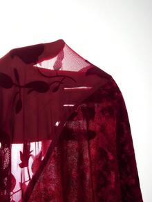 SHEIN Unity Elegant Banquet Red Flocked Mesh Flocked Skirt For Women, Autumn/Winter - Red - View 7