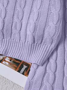 Franclia Áo len dệt kim ngắn màu trơn thường ngày thời trang nữ - Màu tím hoa cà - Xem 3