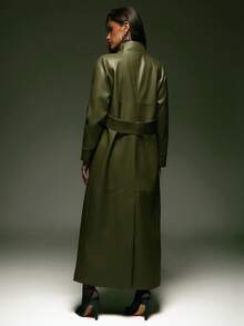 Denimoi 高领仿皮风衣，时尚，适合秋冬，寒冷天气夹克 - 軍綠色 - 查看 3