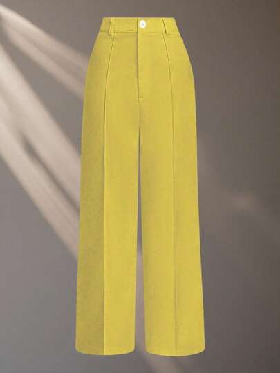 Franclia Pantalones rectos y anchos de unicolor casuales y para ir al trabajo para mujeres