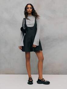 TypaGal This Fashion-Forward Piece Combines A Gray Printed Top With A Black Sleeveless Mini Dress Overlay. The Playful Layered Look Makes This Black Dress Unique And Street-Style Ready. - Dark Grey - View 1