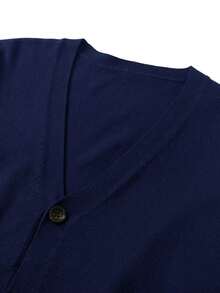Manfinity Homme Plus Size Men's Casual Solid Color Button-Up Long Sleeve Cardigan, Fall/Winter Men Knitted Button Up - Royal Blue - View 4