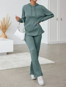 Conjunto De Camiseta Con Capucha Y Pantalón Con Cordón Para Mujer