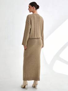 CLARA VERO Women Cable Knit Textured Pattern Pullover Sweater And Maxi Skirt Knit Two Piece Set,Co Ord,Winter Clothes - Cream - View 7