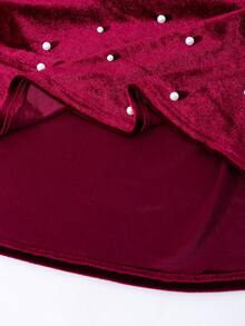 Girls' Vintage Elegant Velvet Scoop Neck Long Sleeve Dress, Fashion Beaded Hem Decoration, Autumn/Winter Christmas Outfits Elegant Long Sleeve Dress Christmas Dress Velvet Dress Vintage Girls Dress  Princess  Halloween/Christmas Party Dresses For  Vacation  Autumn And Winter