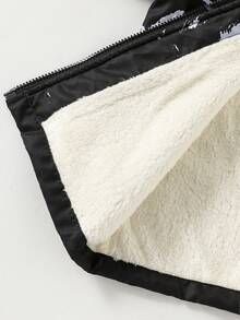 男童休闲时尚墨山字母图案连帽外套，适合日常穿着，秋冬季百搭