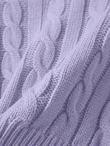 Franclia Áo len dệt kim ngắn màu trơn thường ngày thời trang nữ - Màu tím hoa cà - Xem 6