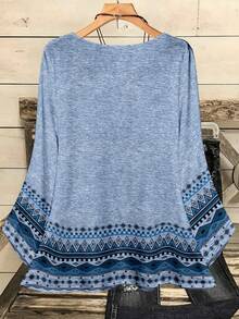 EMERY ROSE Áo sơ mi tay 3/4 cổ tròn in họa tiết toàn thân cỡ lớn dành cho nữ, mùa thu/đông - Màu xanh lam - Xem 2