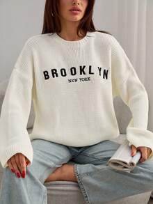 EURMUSE Wavy Knit Long-Sleeve Dress Cover Up,Jumper,Cream Jumper,Jumpers For Women,Jumpers,Black Jumper,Womens Jumper,White Jumper,Women's Jumper,Women's Jumpers,Winter Clothes - White - View 7