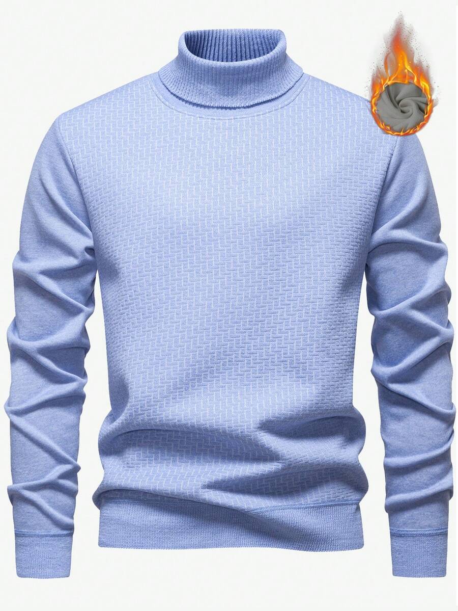 Manfinity Mode Men's Turtleneck Thermal Lined Thermal Lined Long Sleeve Casual Sweater, Autumn/Winter - Blue - View 1