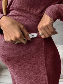 MaterniWear 圆领长袖针织T恤和可调节腰围直筒裤女直筒裤秋季套装宽松套装适合宝宝礼物 - 紅色 - 查看 7