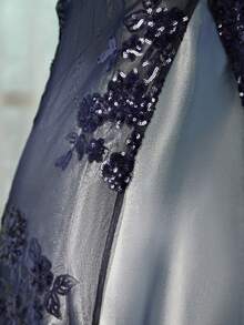 SHEIN Unity Váy bodycon ren thêu gradient có dây mảnh, thích hợp cho kỳ nghỉ và du lịch - Màu xanh hải quân - Xem 4