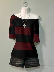 Attitoon 不对称领休闲宽松百搭大码女式T恤 - 紅色 - 查看 7