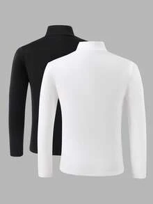 2 件套男童保暖内衣上衣，舒适修身高领长袖衬衫，多色，秋冬新品 - 彩色 - 查看 2