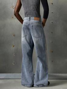 NEON BLANC Men's Loose Casual Washed Flared Jeans With Pockets - Blue - View 3