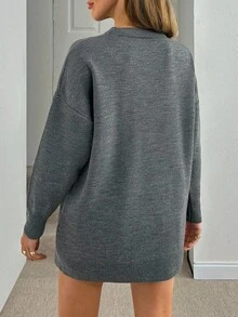 EURMUSE Argyle Pattern Oversized Knit Sweater - Casual Winter Wear,Jumper,Cream Jumper,Jumpers For Women,Jumpers,Black Jumper,Womens Jumper,White Jumper,Women's Jumper,Women's Jumpers - Grey - View 6