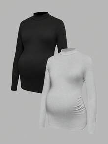 Modmama 孕妇纯色休闲立领长袖百搭T恤 孕期服装 产后服装 - 灰色 - 查看 11
