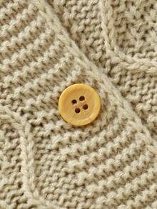 SHEIN 新生儿婴儿蓝色彼得潘领毛衣连体裤，绅士风小翻领连体裤，休闲简约 - 卡其色 - 查看 3