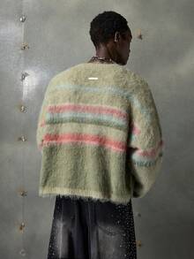 NEON BLANC Men's New Fashion Casual Colorblock Striped Pattern Loose Fit Fluffy Knit Pullover Sweater, Machine Washable Or Dry Clean, For Fall Winter