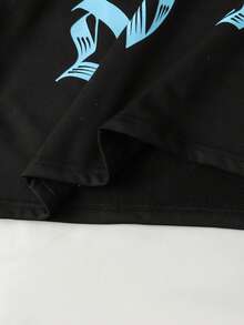 ROMWE MEN Goth Men Glitter Diamond Religious Print Long Sleeve Top, Loose Cropped Fit, Fall - Black - View 4