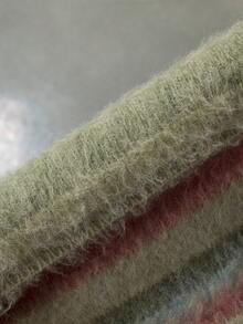 NEON BLANC Men's New Fashion Casual Colorblock Striped Pattern Loose Fit Fluffy Knit Pullover Sweater, Machine Washable Or Dry Clean, For Fall Winter