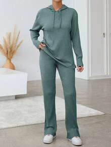 Conjunto De Camiseta Con Capucha Y Pantalón Con Cordón Para Mujer