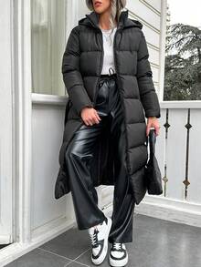 EURMUSE Women'S Hooded Padded Jacket - Black - View 1