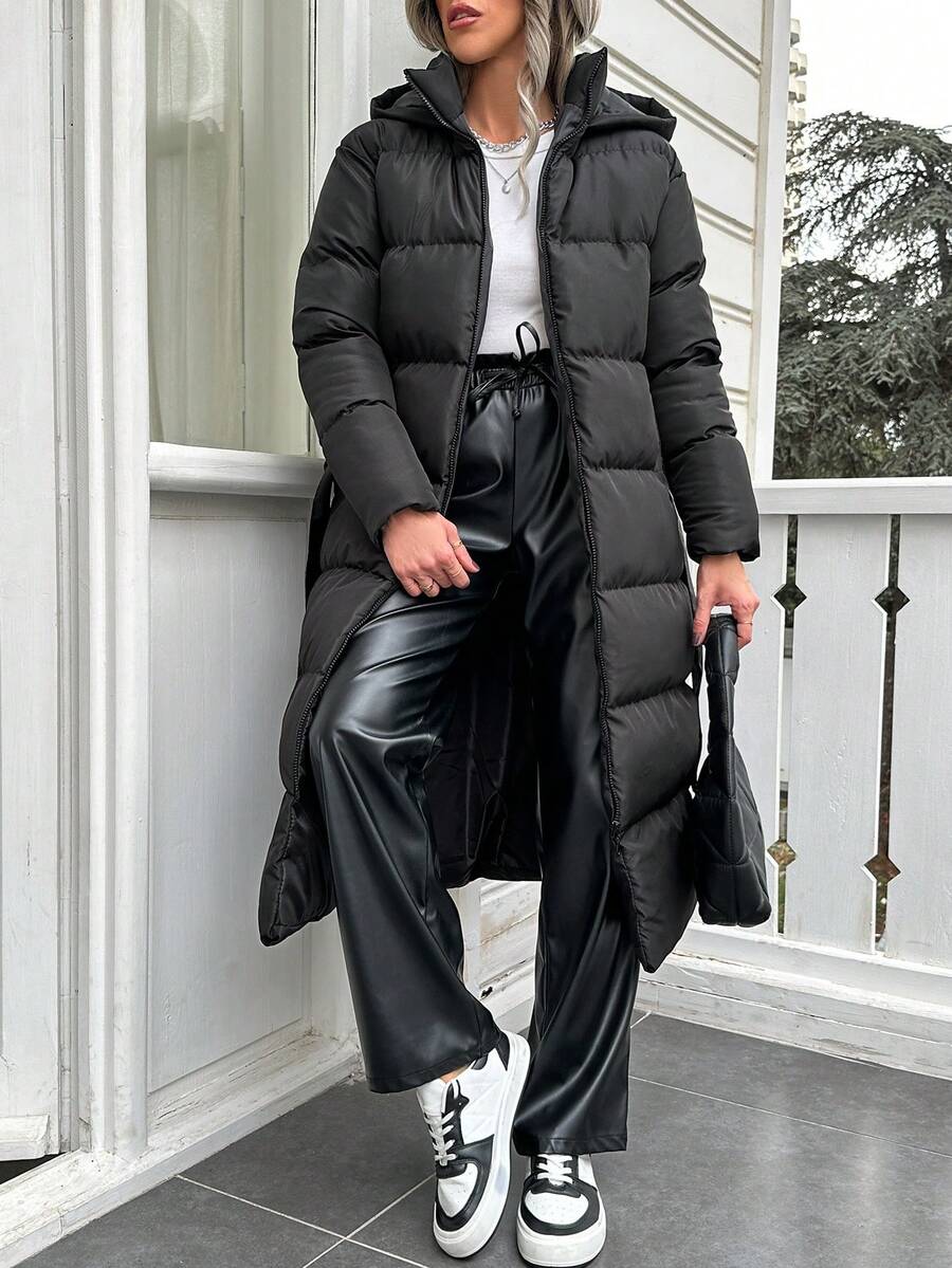 EURMUSE Women'S Hooded Padded Jacket - Black - View 1