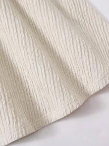 SHEIN Váy dệt kim dài tay ôm sát cổ chữ V đính nút kim loại thanh lịch dành cho bé gái tuổi teen, Đầm dự tiệc ngoài trời thường ngày, Thu/Đông - Màu be - Xem 9