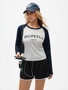 Gameset SHEIN Sport Women's Casual Contrast Color Print Round Neck Long Sleeve Sports T-Shirt - Grey - View 1