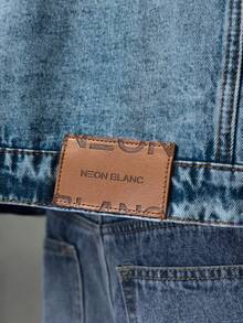 NEON BLANC Men's Casual Washed Front Button Rhinestone Denim Jacket, Autumn, Long Sleeve Top - Blue - View 7