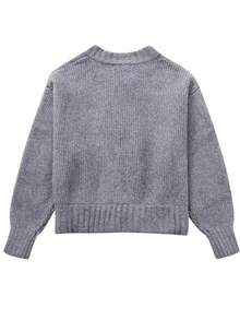INAWLY Áo khoác cardigan ngắn có khóa kéo thường ngày dành cho nữ - Xám - Xem 2
