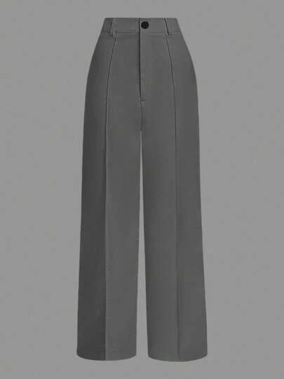 Franclia 女士纯色牙签条纹设计阔腿休闲裤，适合通勤休闲装扮、春季大学秋季服装等。