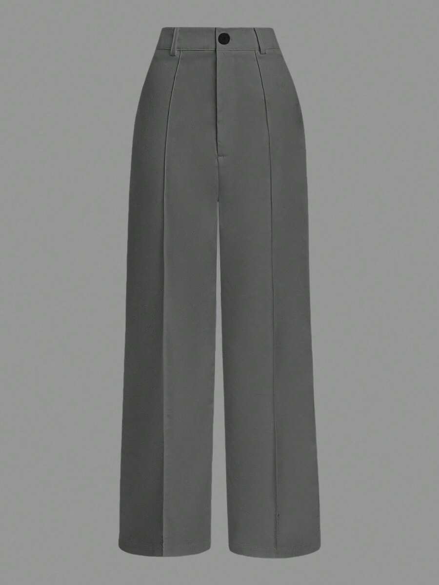 Franclia 女士纯色牙签条纹设计阔腿休闲裤，适合通勤休闲装扮、春季大学秋季服装等。 - 深灰色 - 查看 1