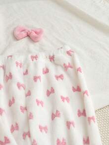 Genkimix Kids 2 件套女童休闲蝴蝶印花羊毛圆领长袖上衣和裤子套装，秋冬 - 白色 - 查看 5